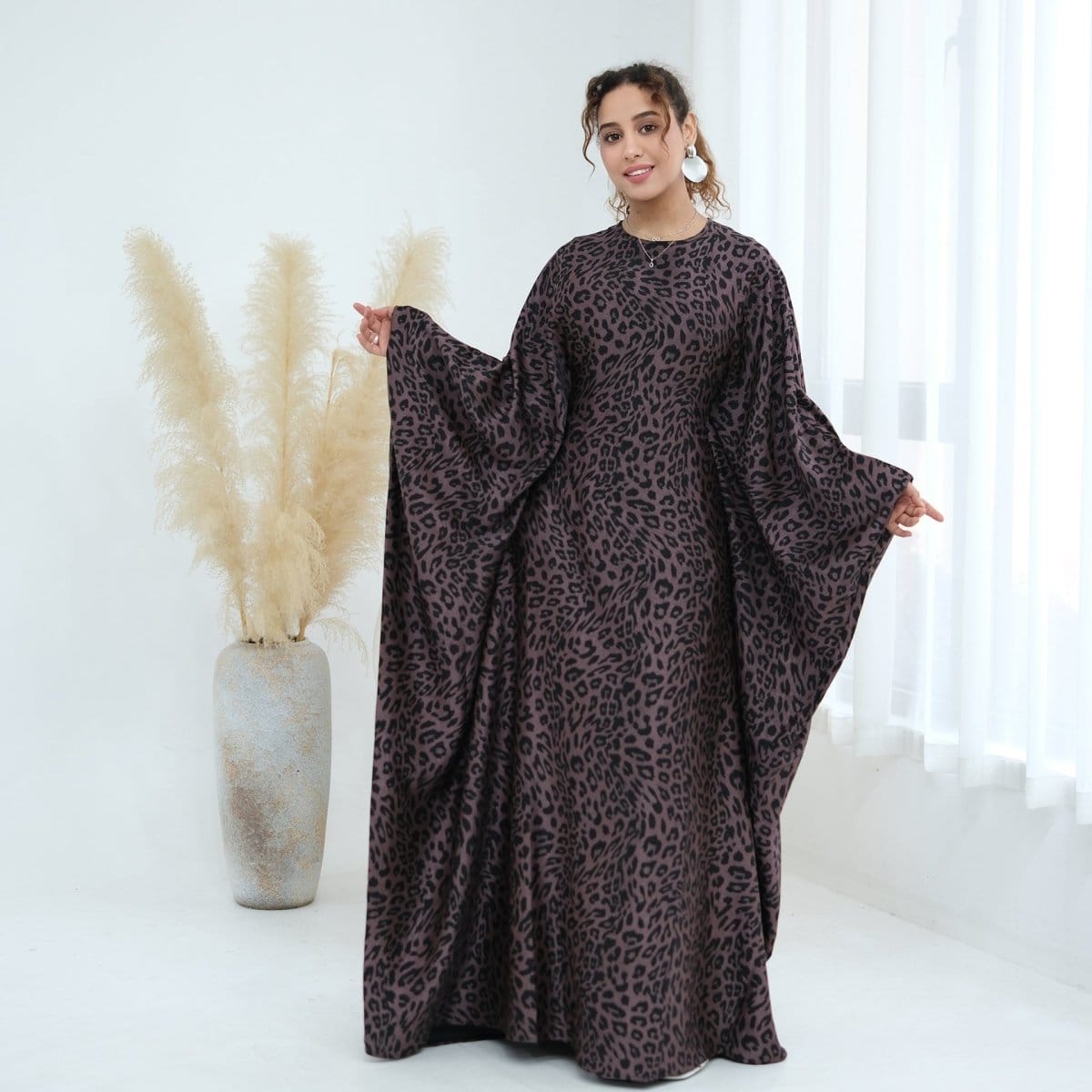 Leopard Print Batwing Maxi Dress(MA450) - A-1 Thread Vault