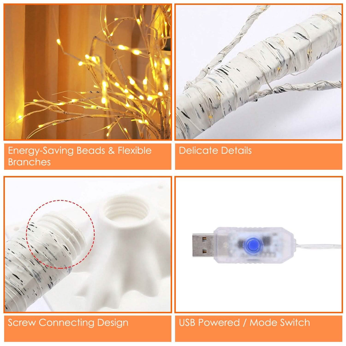 Lighted Birch Tree Artificial White Birch Tree Wig with 8 Warm White Lighting Modes - A-1 Thread Vault