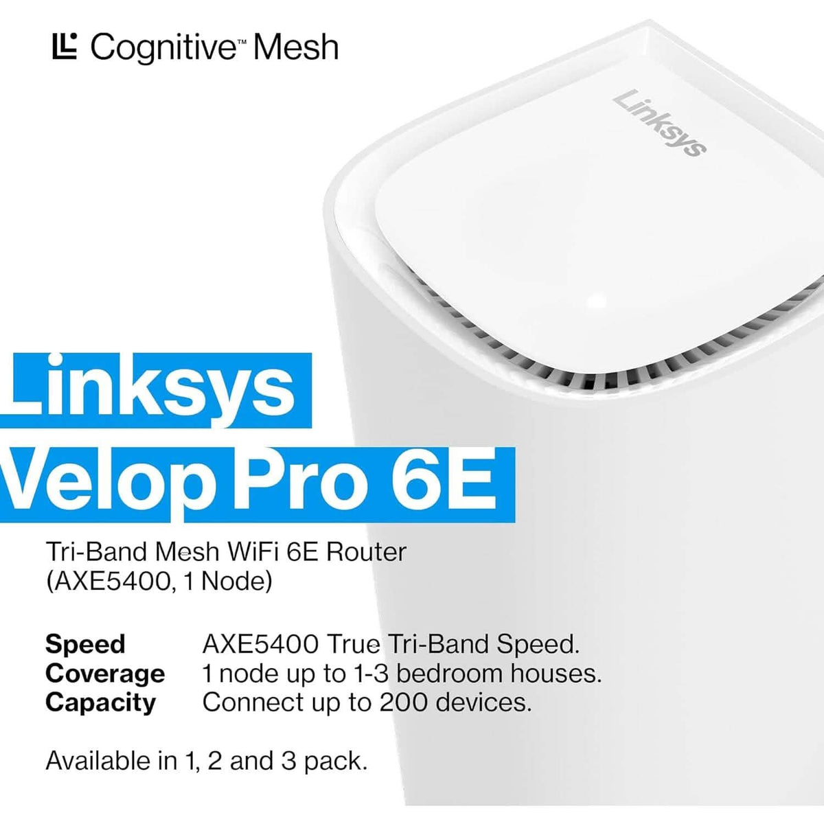 Linksys Velop Pro WiFi 6E Mesh System - Cognitive Mesh Router with 6 Ghz Band Access & 5.4 (AXE5400) Gbps True Gigabit Speed (Refurbished) - A-1 Thread Vault