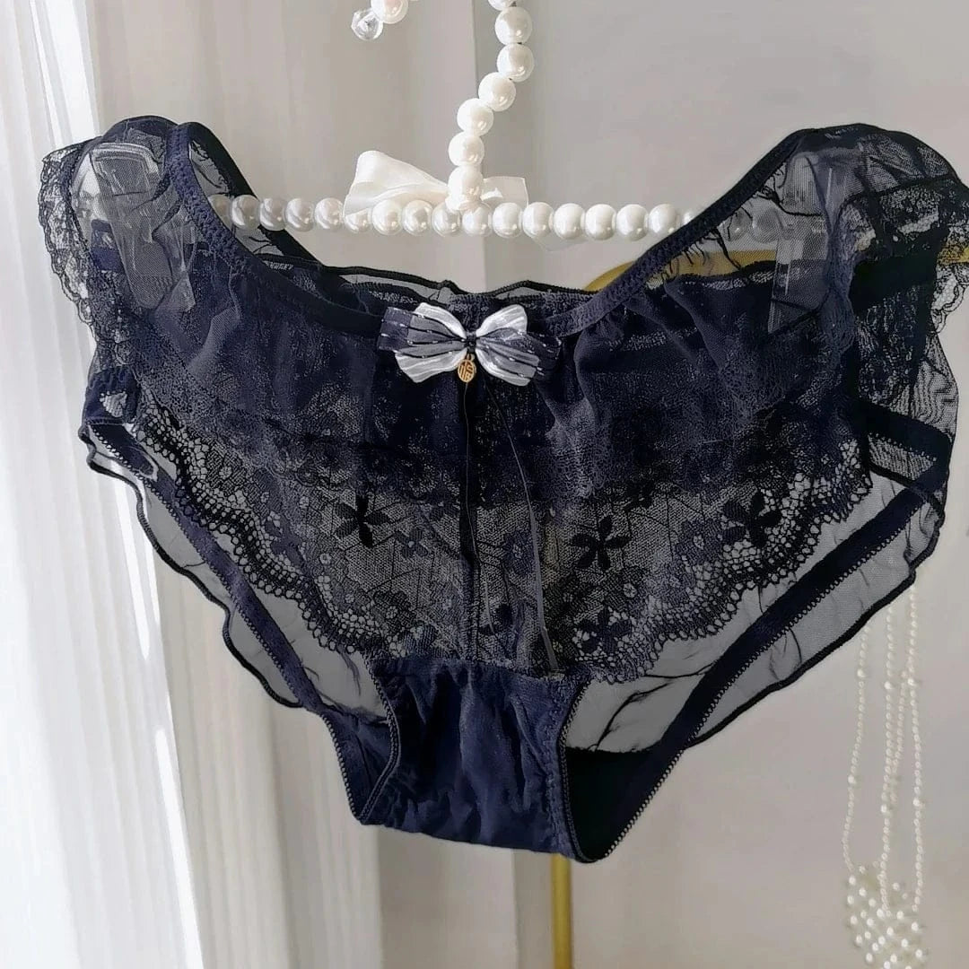 Lolita Ruffled Lace Mesh Panties Sexy And Airy With A Low Waist And Sweet Bow Japanese Lolita Panties Comfortable And Elegant - A-1 Thread Vault