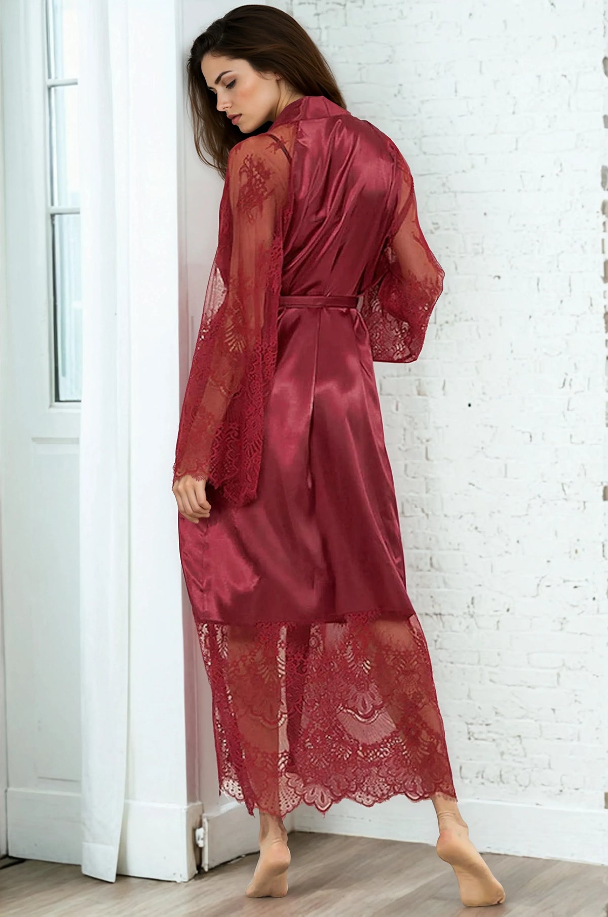 Long Satin and Lace Robe - A-1 Thread Vault