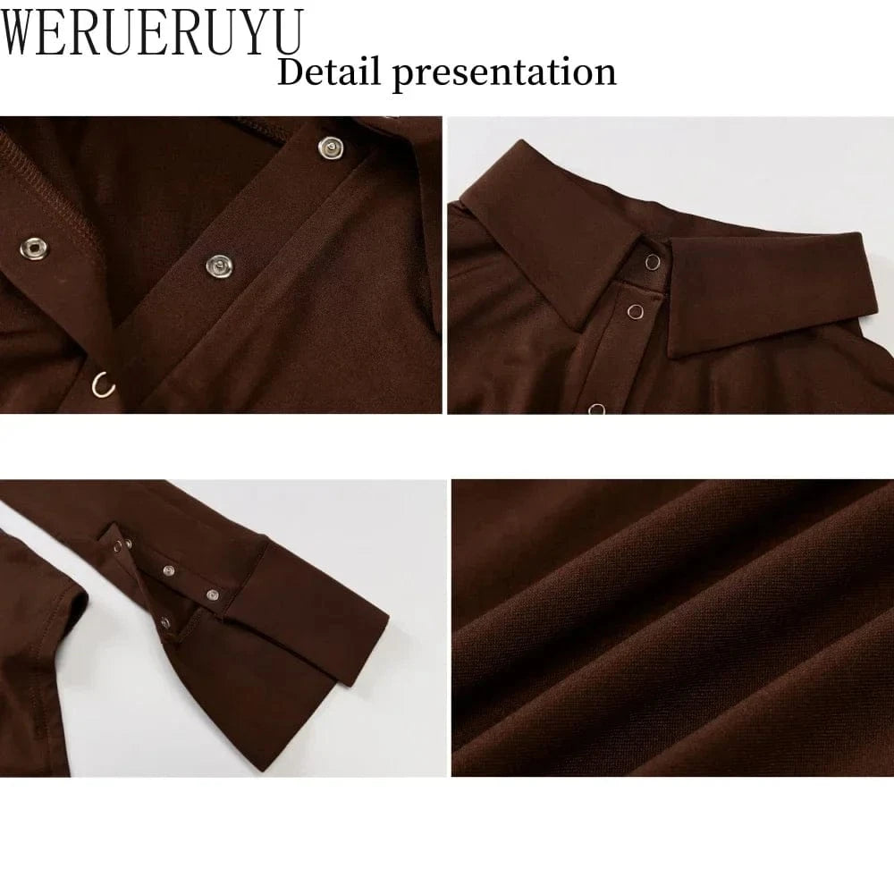 Long Sleeve Bodysuit Women Y2k Clothes Button Lapel Sexy Tops Autumn Winter Fashion Stretch Tight Elegant Body Suits Women 2024 - A-1 Thread Vault