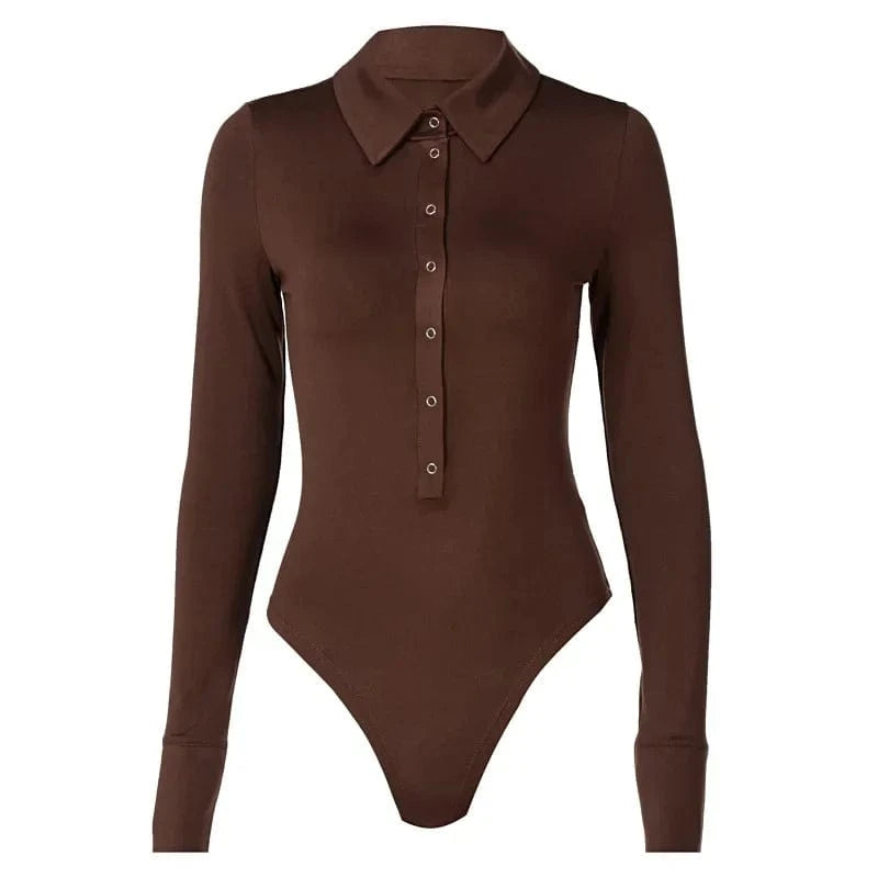 Long Sleeve Bodysuit Women Y2k Clothes Button Lapel Sexy Tops Autumn Winter Fashion Stretch Tight Elegant Body Suits Women 2024 - A-1 Thread Vault