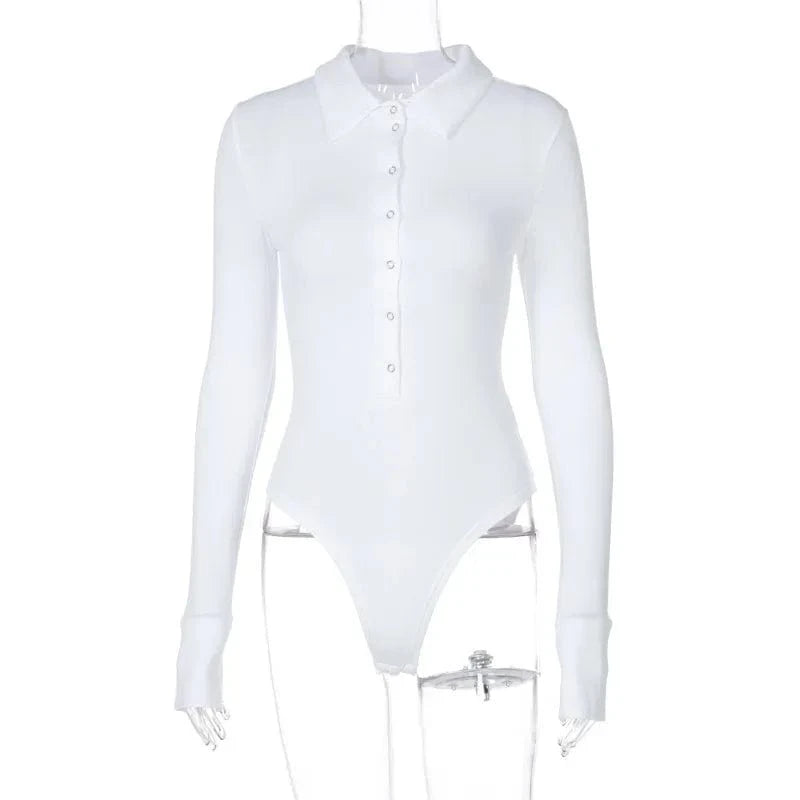 Long Sleeve Bodysuit Women Y2k Clothes Button Lapel Sexy Tops Autumn Winter Fashion Stretch Tight Elegant Body Suits Women 2024 - A-1 Thread Vault