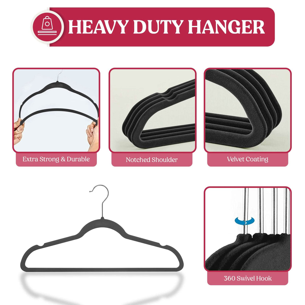 Lux Decor Collection Velvet Hangers Non-Slip Cloth Storage Organizer Space Saving Closet Clothing Hanger Pack - A-1 Thread Vault