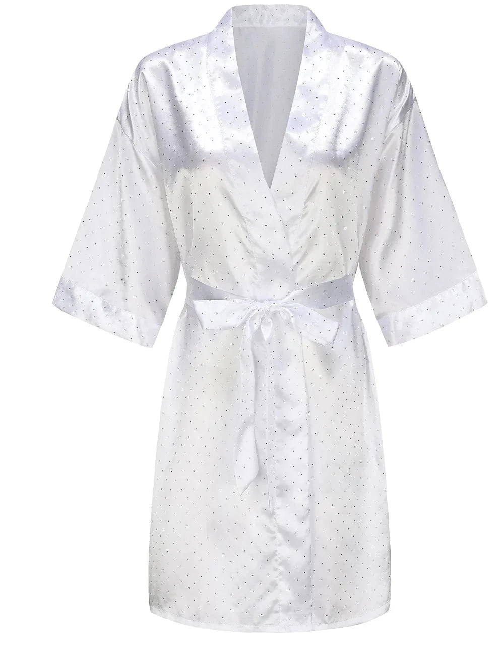 Luxury Bridal Short Robe Wedding Day Diamond Feather Dressing Gown Silk Satin Whi - A-1 Thread Vault