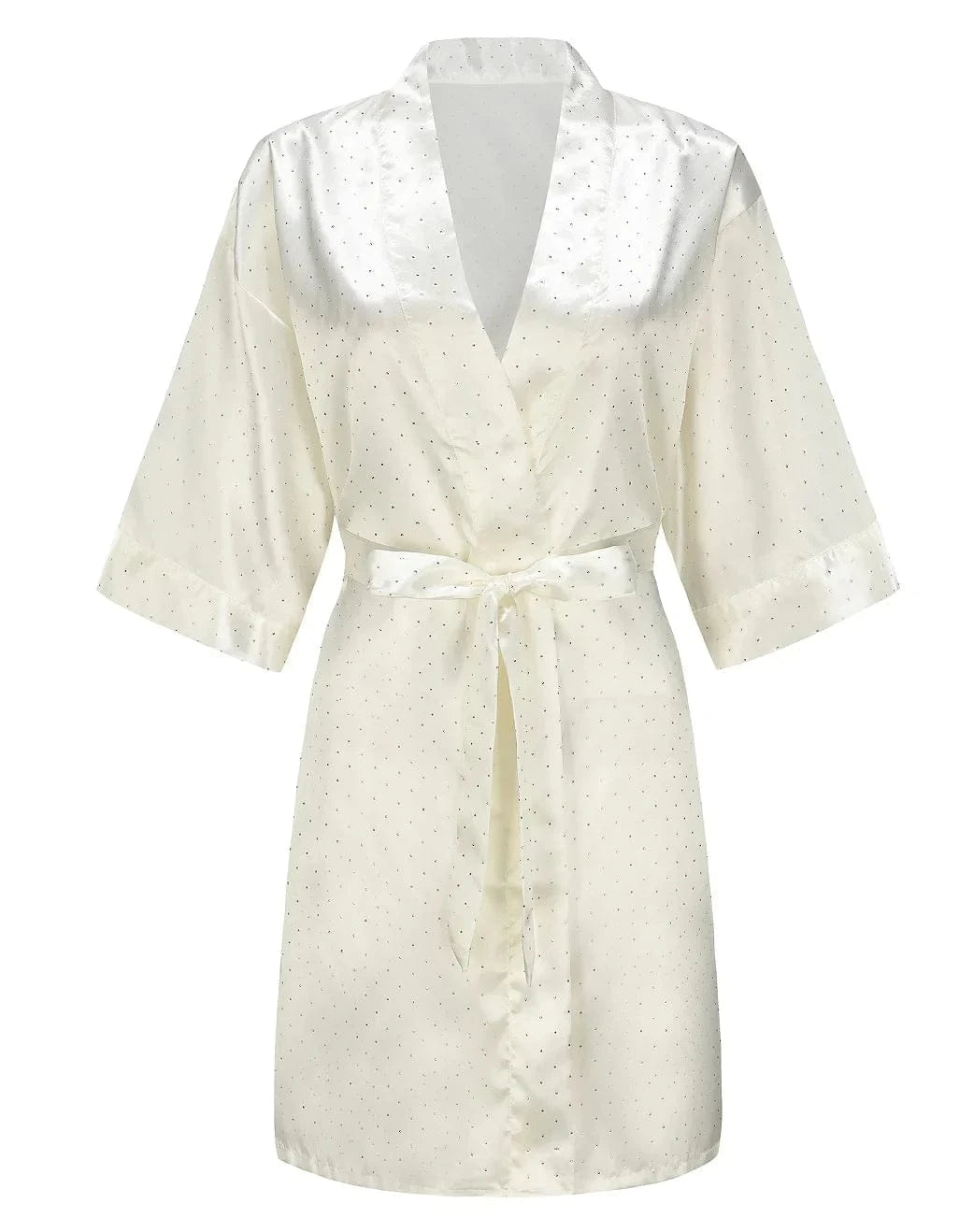 Luxury Bridal Short Robe Wedding Day Diamond Feather Dressing Gown Silk Satin Whi - A-1 Thread Vault