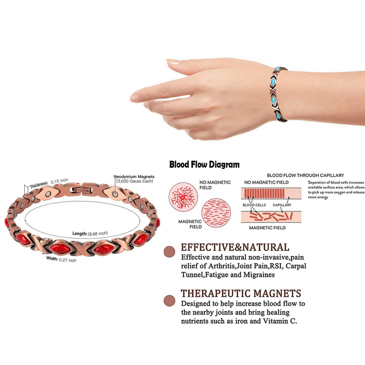 Magnetic Energy Therapy Pain Relief Copper Bracelet Unisex - A-1 Thread Vault