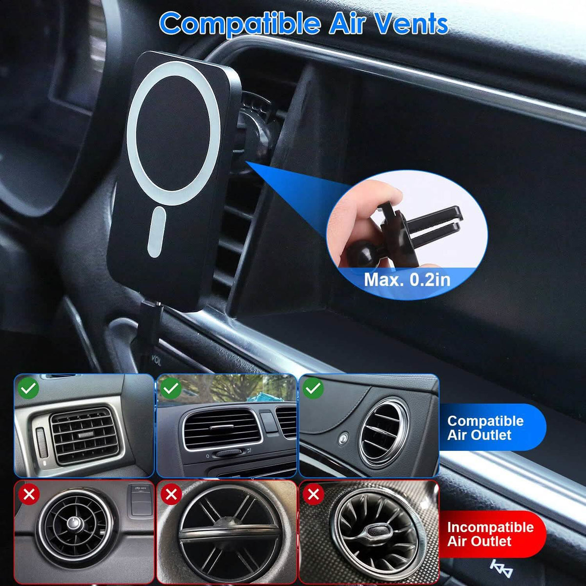 Magnetic Wireless Charger MagSafe Car Phone Mount Air Vent Holder - A-1 Thread Vault