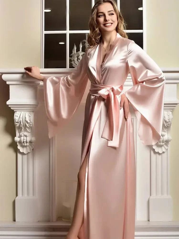 Maxi Bridal Robe Floor Length Wedding Kimono Satin Bachelorette Party Dressing Gown Boudoir Robe Gift for Friend Sexy Long Dress - A-1 Thread Vault