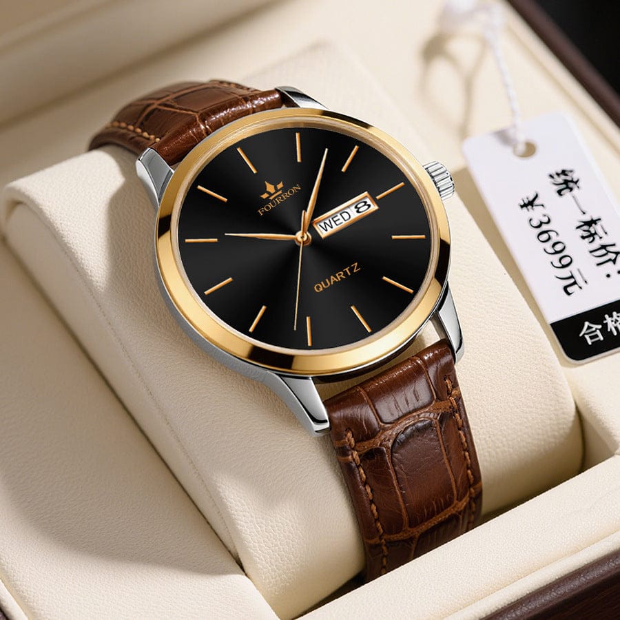 Men's Minimalist Watch With A Dual-calendar Leather Strap - A-1 Thread Vault