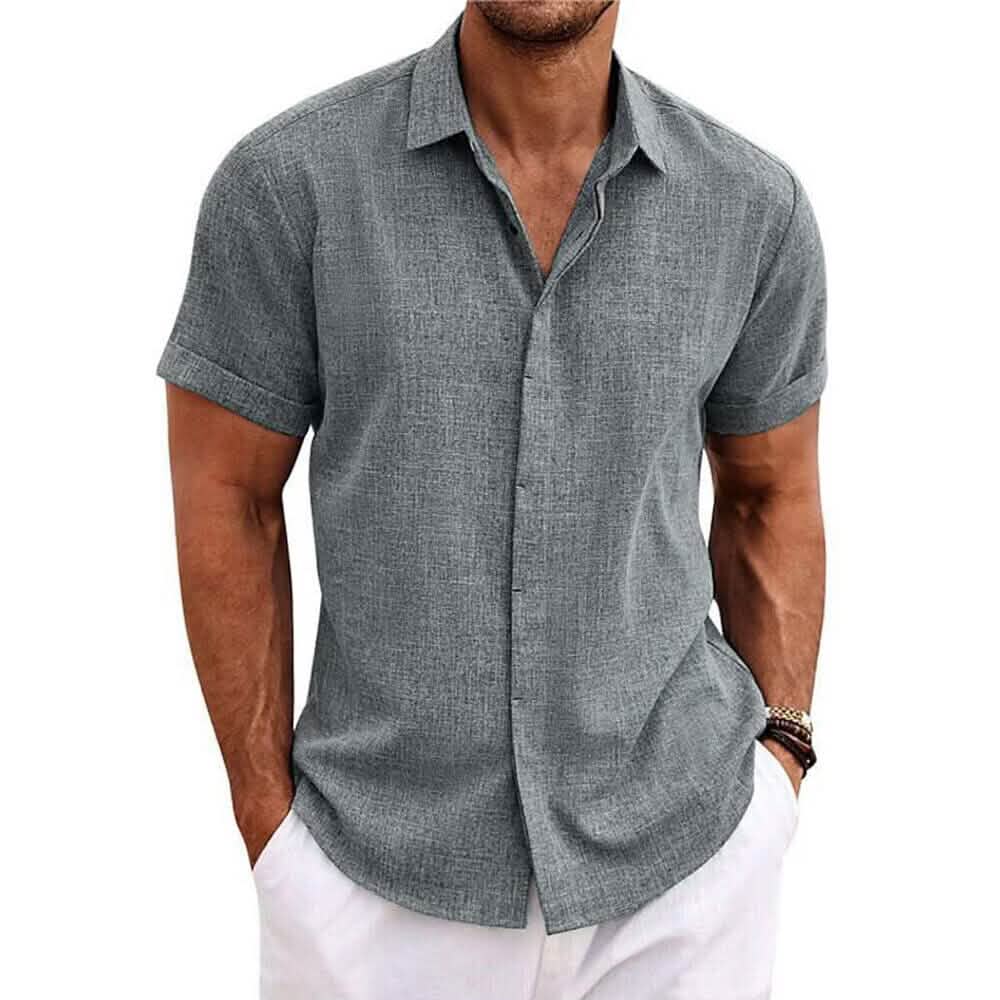 Men's Button Down Shirt Short Sleeve Plain Lapel - A-1 Thread Vault