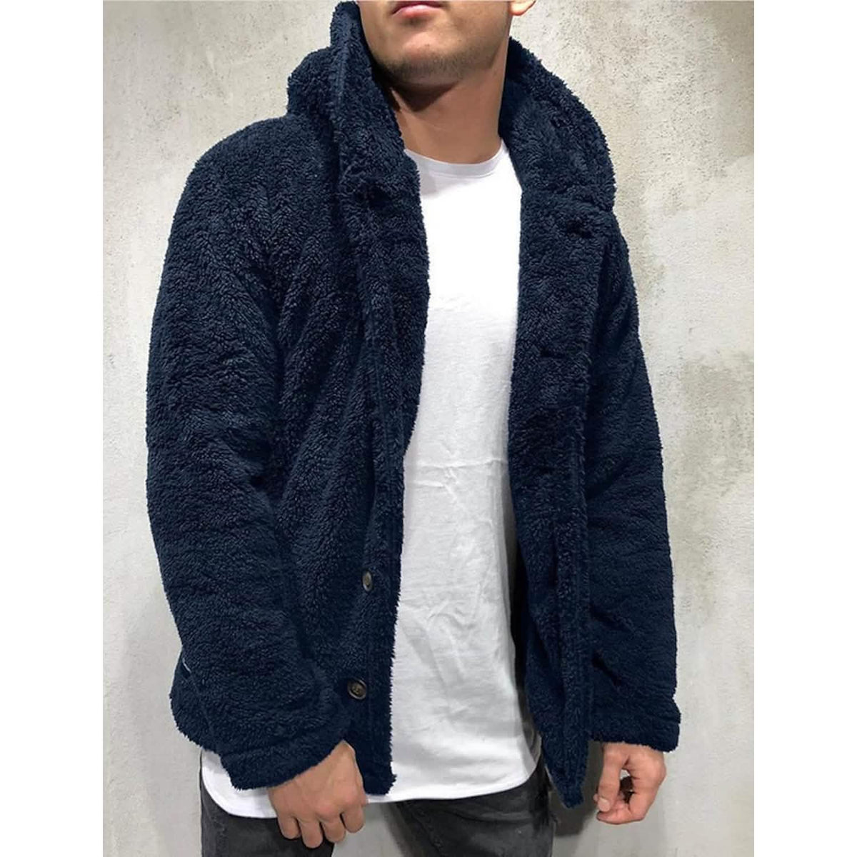 Men's Fuzzy Sherpa Hooded Solid Coat - A-1 Thread Vault