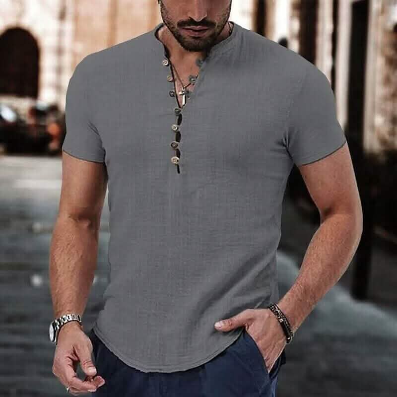 Men's Popover Shirt Short Sleeve Plain V Neck - A-1 Thread Vault