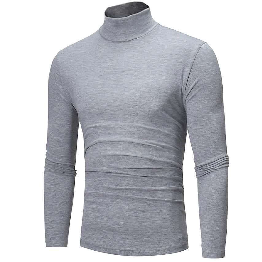 Men's Pure Color T-Shirt Thermal Mock Turtleneck Long Sleeve Tops - A-1 Thread Vault