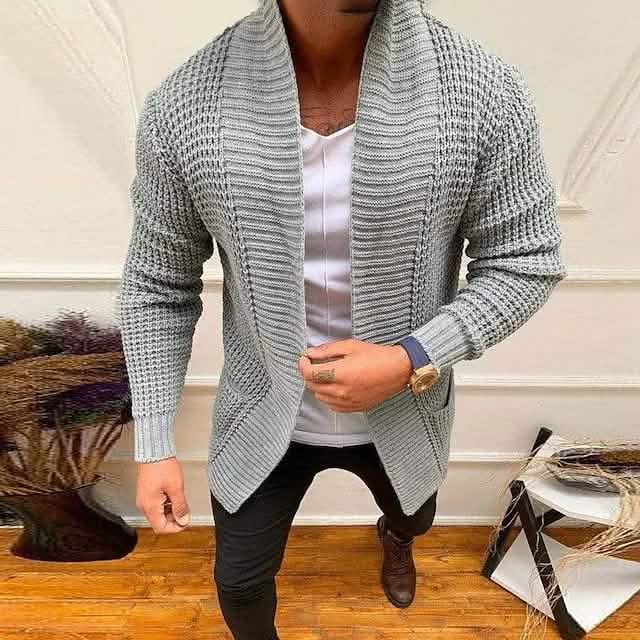 Men's Ribbed Knit Solid Color Sweater Cardigan - A-1 Thread Vault