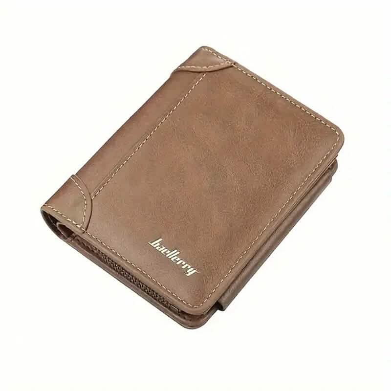 Men's Short Multi-Card Slots Tri-Fold Zipper Coin Pocket Wallet - A-1 Thread Vault