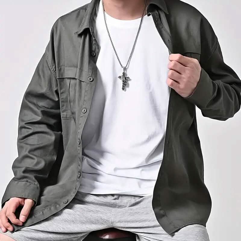 Men's Stainless Steel Prayer Hand and Cross Pendant Necklace - A-1 Thread Vault