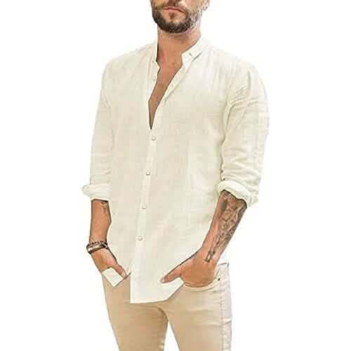 Mens Summer Casual Long Sleeve Cotton Linen T-Shirt - A-1 Thread Vault