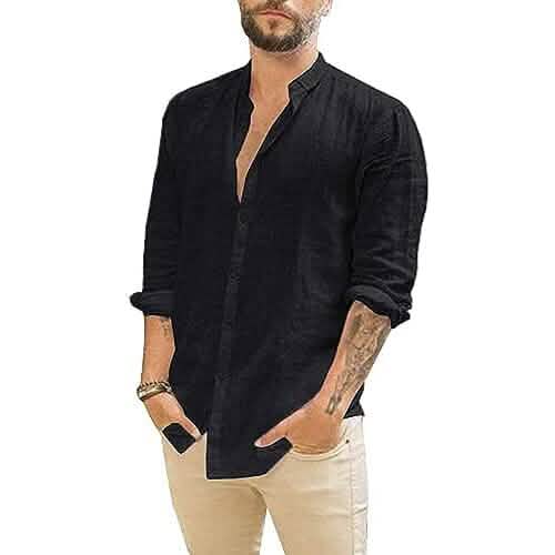 Mens Summer Casual Long Sleeve Cotton Linen T-Shirt - A-1 Thread Vault
