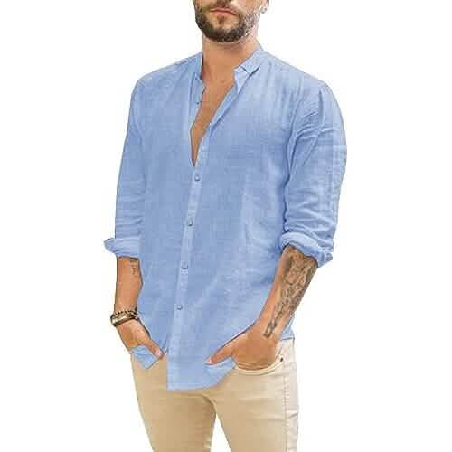 Mens Summer Casual Long Sleeve Cotton Linen T-Shirt - A-1 Thread Vault
