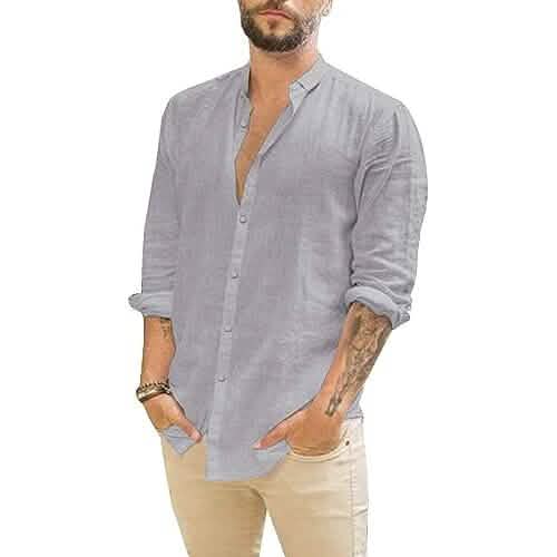 Mens Summer Casual Long Sleeve Cotton Linen T-Shirt - A-1 Thread Vault