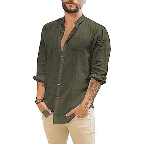 Mens Summer Casual Long Sleeve Cotton Linen T-Shirt - A-1 Thread Vault