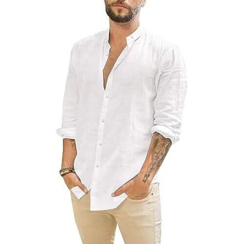Mens Summer Casual Long Sleeve Cotton Linen T-Shirt - A-1 Thread Vault