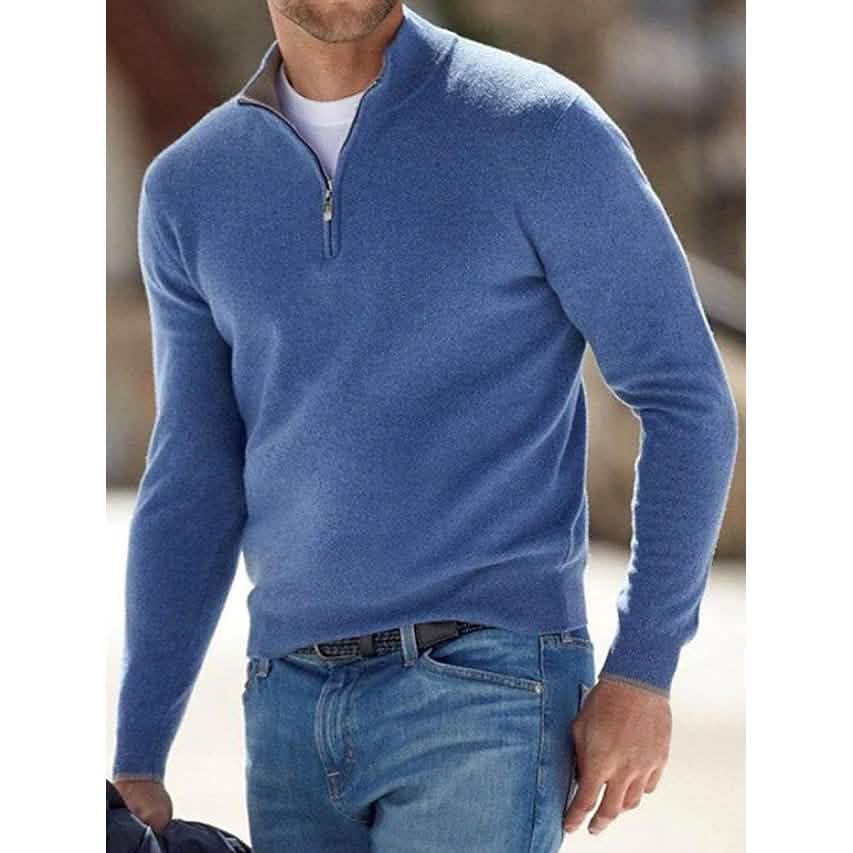 Men's Sweater Jumper Pullover Ribbed Knit Cropped Zipper Knitted Solid Color - A-1 Thread Vault
