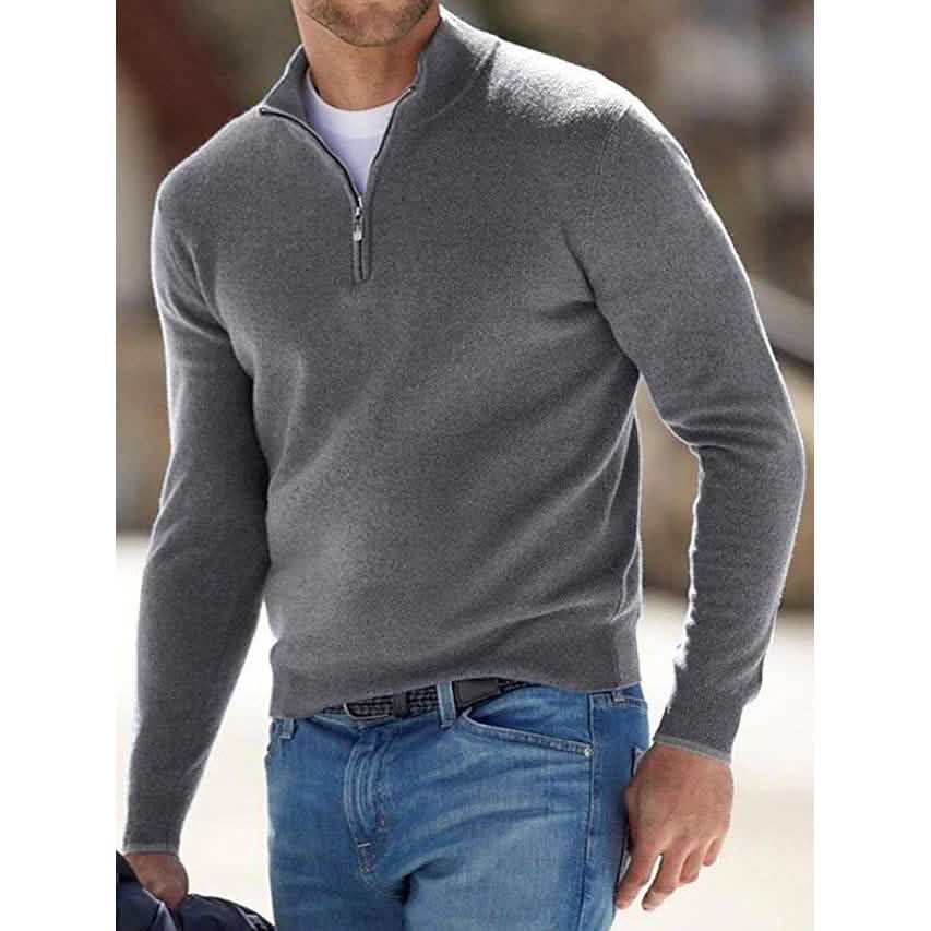 Men's Sweater Jumper Pullover Ribbed Knit Cropped Zipper Knitted Solid Color - A-1 Thread Vault