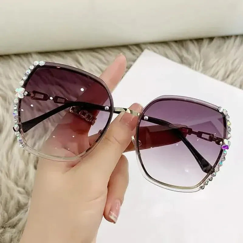 Metal Trimming Oversized Rhinestones Gradient Sun Glasses - A-1 Thread Vault