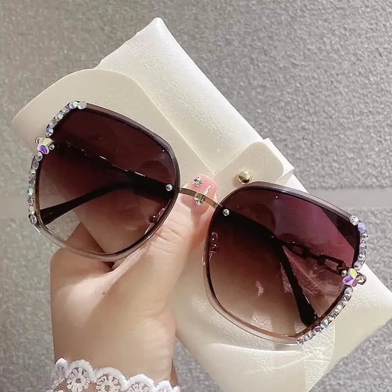 Metal Trimming Oversized Rhinestones Gradient Sun Glasses - A-1 Thread Vault