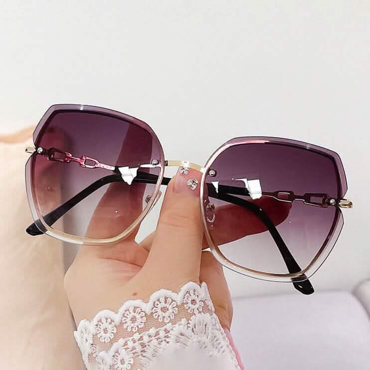 Metal Trimming Oversized Rhinestones Gradient Sun Glasses - A-1 Thread Vault