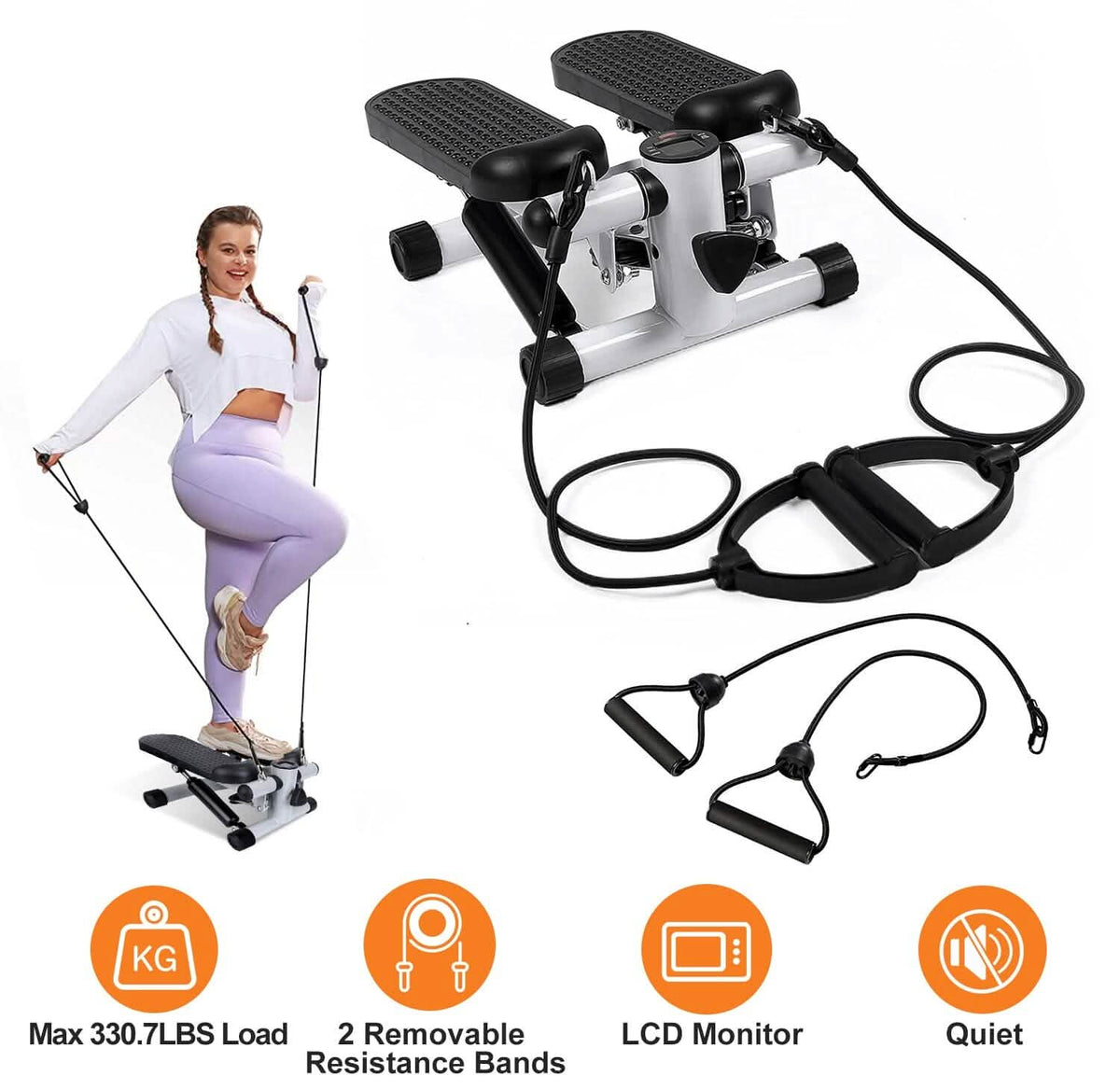 Mini Fitness Stepper with 2 Resistance Bands LCD Monitor - A-1 Thread Vault