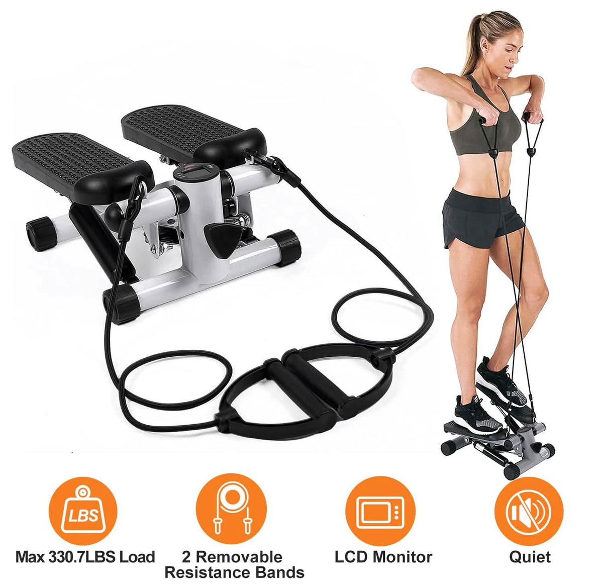 Mini Fitness Stepper with 2 Resistance Bands LCD Monitor - A-1 Thread Vault