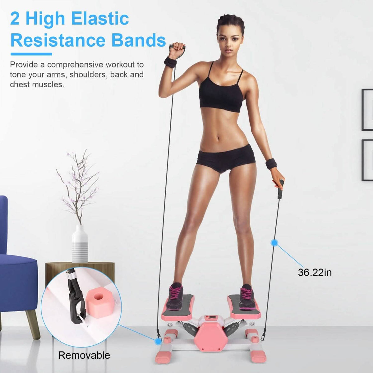 Mini Stepper Stair Stepper with Resistance Bands Quiet Workout with Digital Timer - A-1 Thread Vault