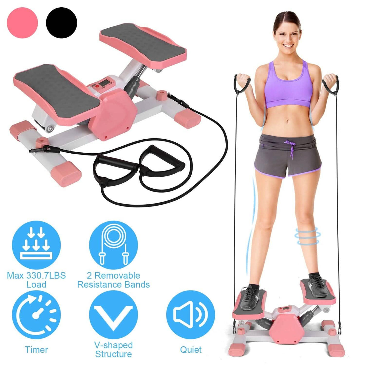 Mini Stepper Stair Stepper with Resistance Bands Quiet Workout with Digital Timer - A-1 Thread Vault