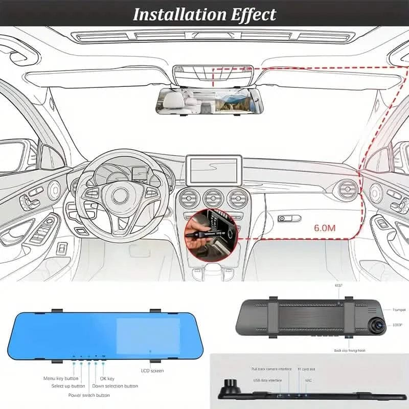 Mirror Dash Cam 4.5 Inch Rear View Mirror 1080P Front and Rear View Dual Cameras - A-1 Thread Vault