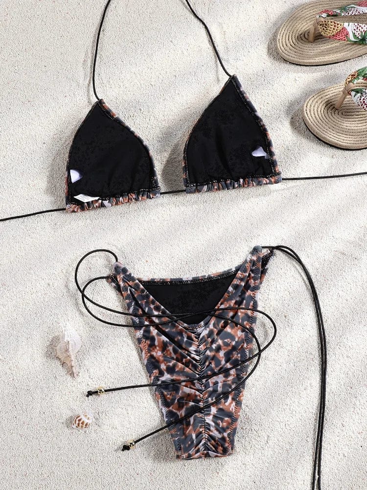 Miyouj 2025 Bikini String Swimsuit Sexy Female Bathsuit Women Swimwear High Cut Bathwear Bandage Biquini Leopard Two Pieces Suit - A-1 Thread Vault
