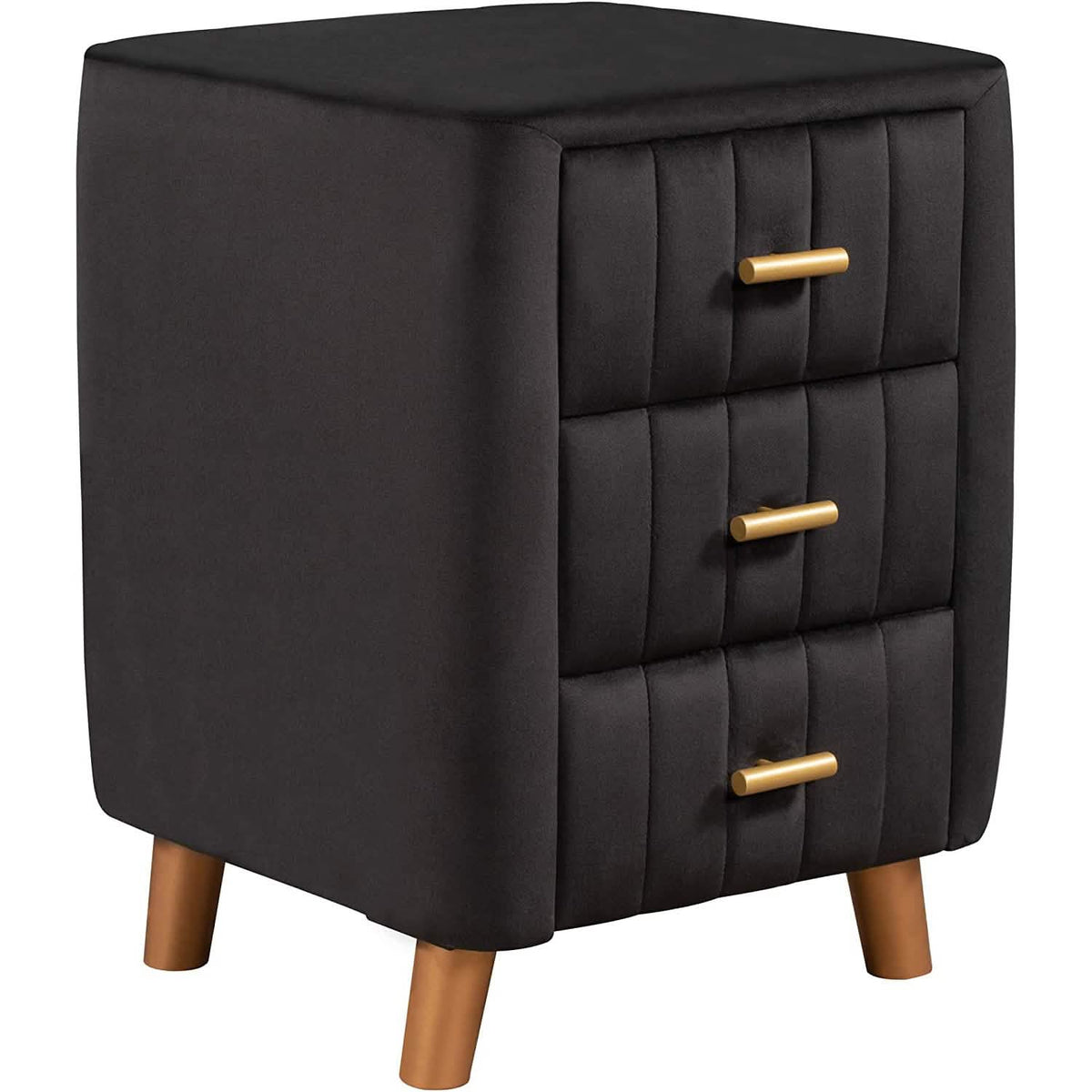 Modern Bedside Velvet Upholstered 3-Drawer Nightstand with Metal Handles - A-1 Thread Vault