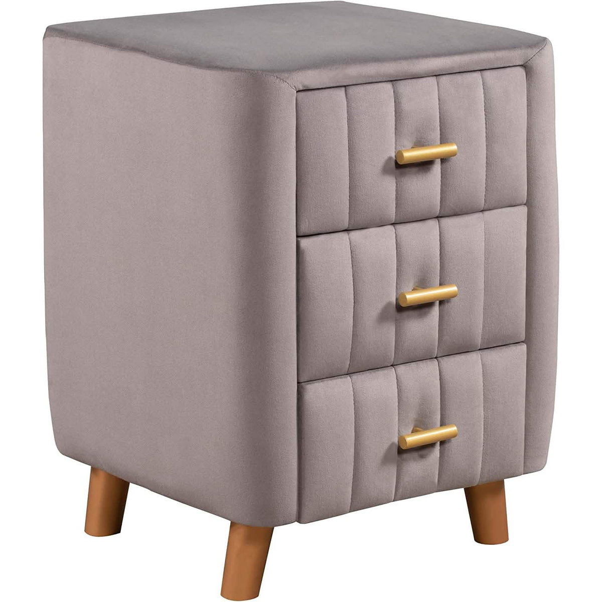 Modern Bedside Velvet Upholstered 3-Drawer Nightstand with Metal Handles - A-1 Thread Vault
