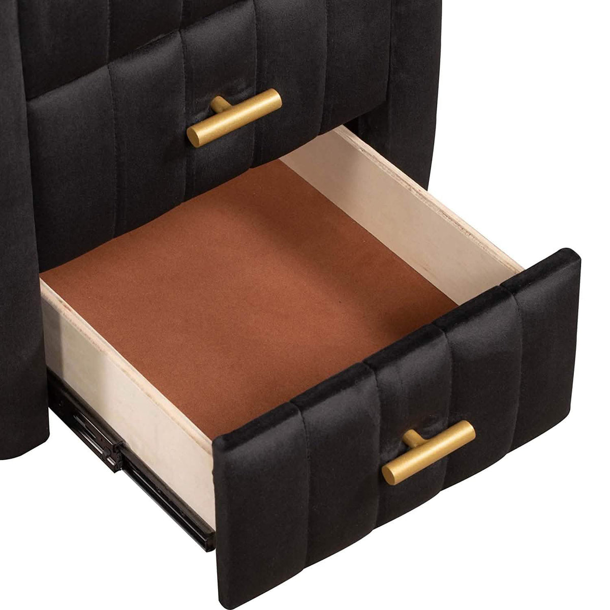 Modern Bedside Velvet Upholstered 3-Drawer Nightstand with Metal Handles - A-1 Thread Vault