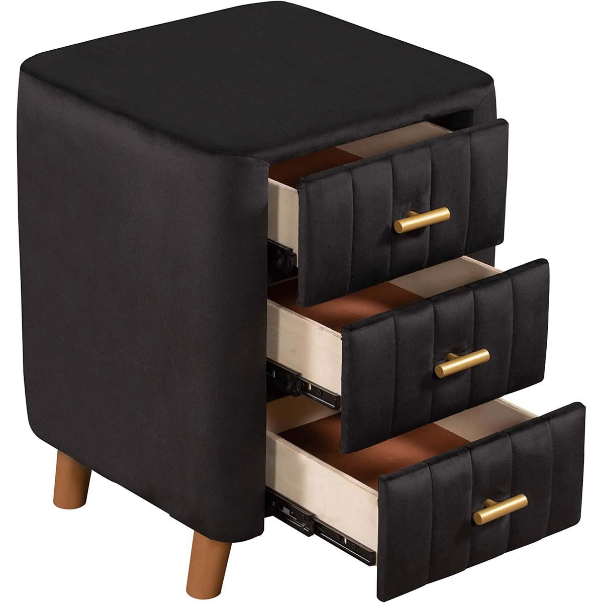 Modern Bedside Velvet Upholstered 3-Drawer Nightstand with Metal Handles - A-1 Thread Vault