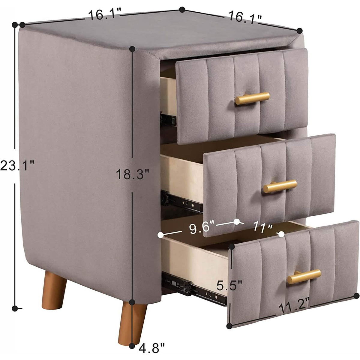 Modern Bedside Velvet Upholstered 3-Drawer Nightstand with Metal Handles - A-1 Thread Vault
