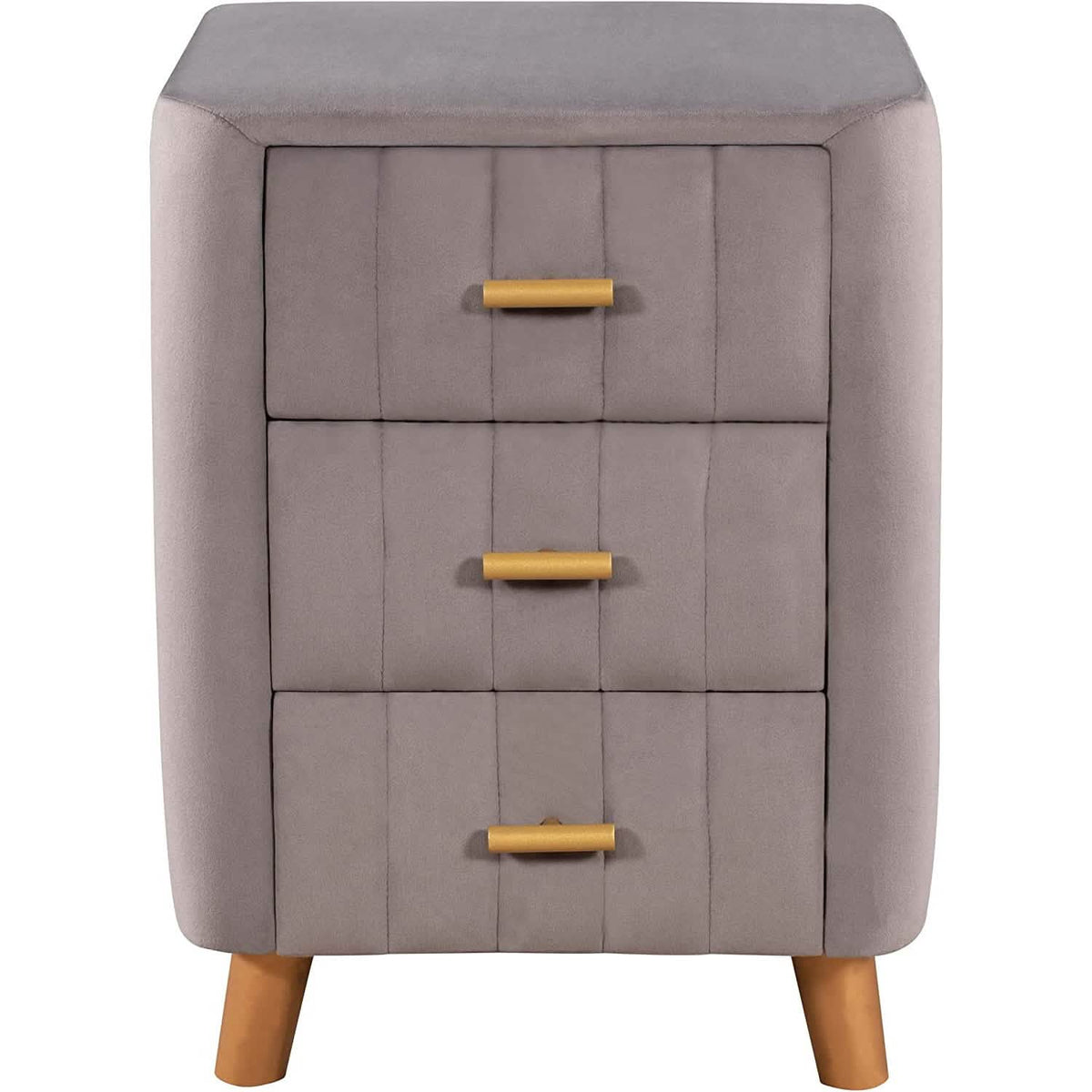 Modern Bedside Velvet Upholstered 3-Drawer Nightstand with Metal Handles - A-1 Thread Vault