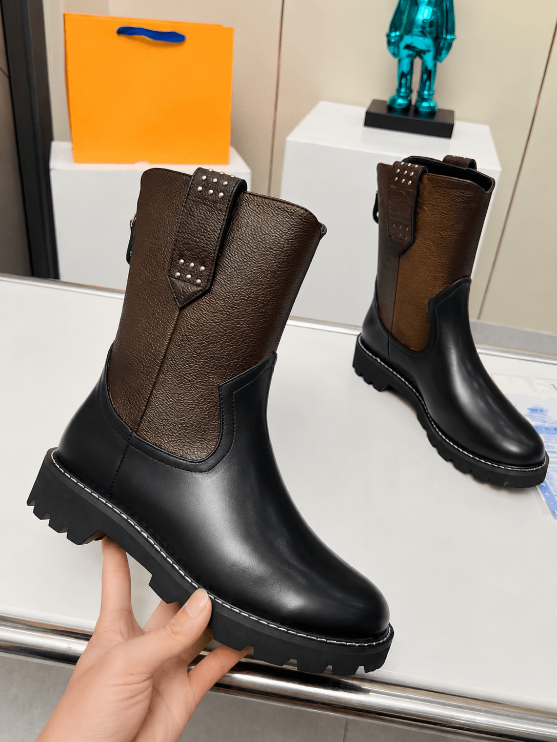 Monogram Combat Boots - Chunky Sole Streetwear Boot - A-1 Thread Vault