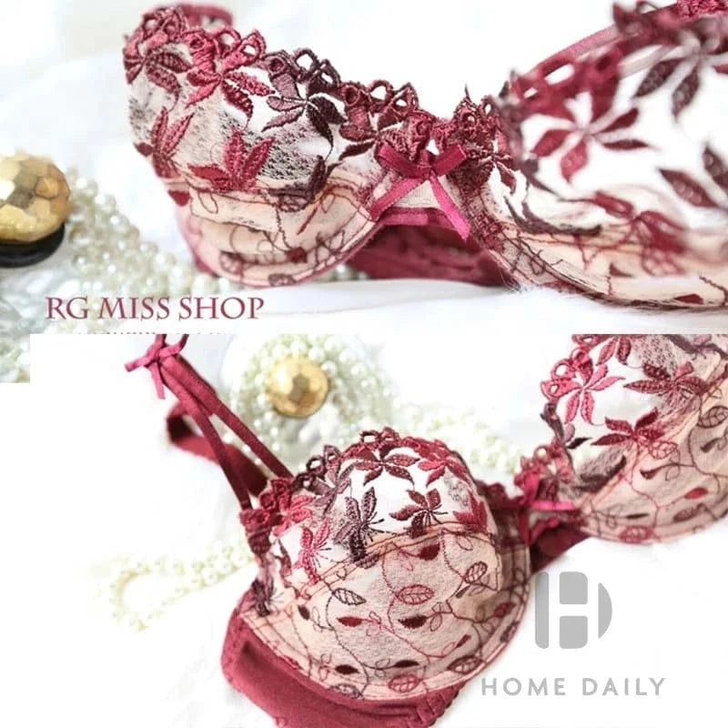 MOYISU Pure Desire Victoria Thin Bra Set Lace Mesh Red Beautiful Back Sex Underwear Hold Up with Underwire Transparent Bra Woman - A-1 Thread Vault