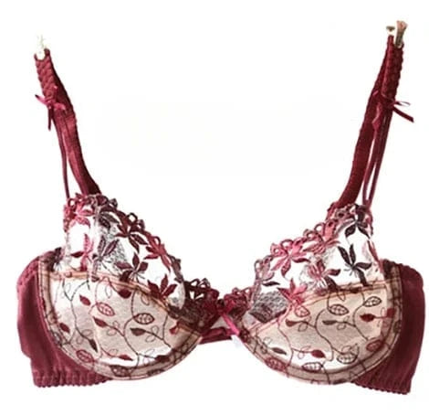 MOYISU Pure Desire Victoria Thin Bra Set Lace Mesh Red Beautiful Back Sex Underwear Hold Up with Underwire Transparent Bra Woman - A-1 Thread Vault