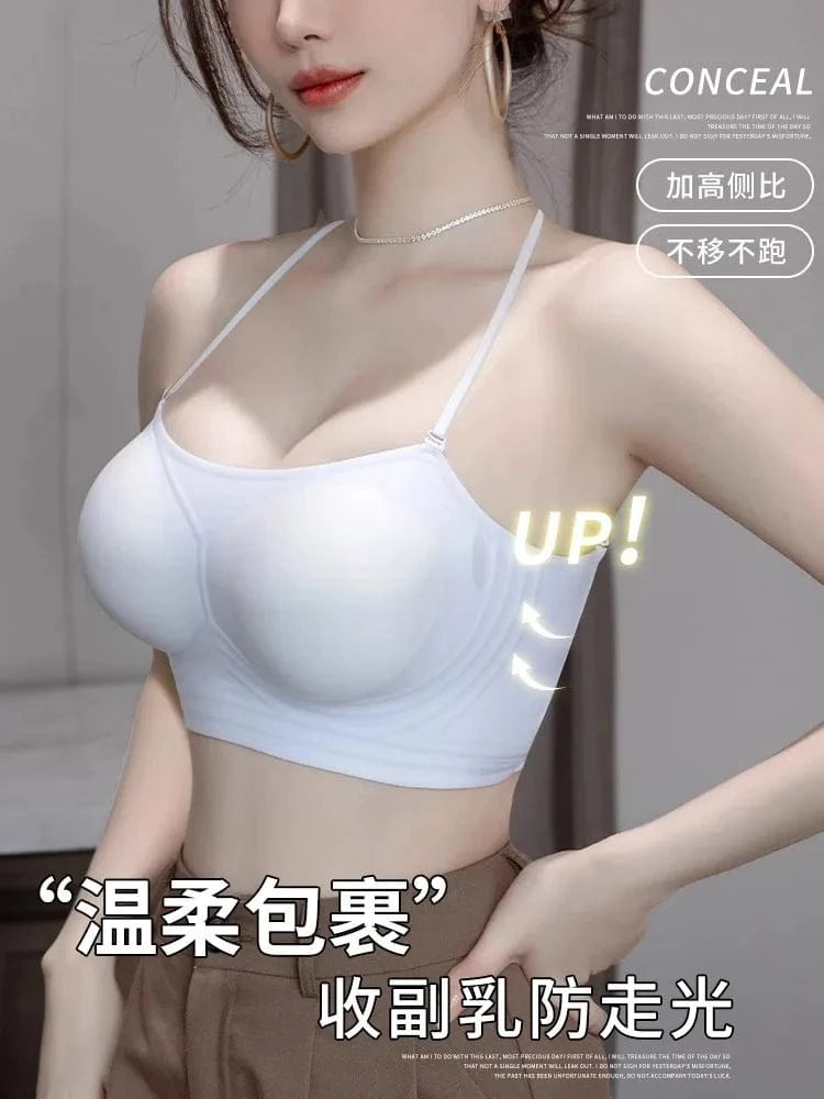 MOYISU Strapless Push Up Bra Underwear, Cross Back for Small Chest, Padded Enhancer Adhesive Lift to Look Bigger, Deep Plunge - A-1 Thread Vault
