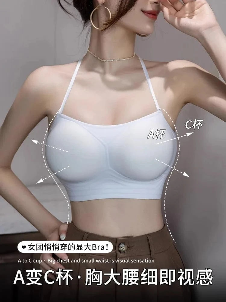 MOYISU Strapless Push Up Bra Underwear, Cross Back for Small Chest, Padded Enhancer Adhesive Lift to Look Bigger, Deep Plunge - A-1 Thread Vault